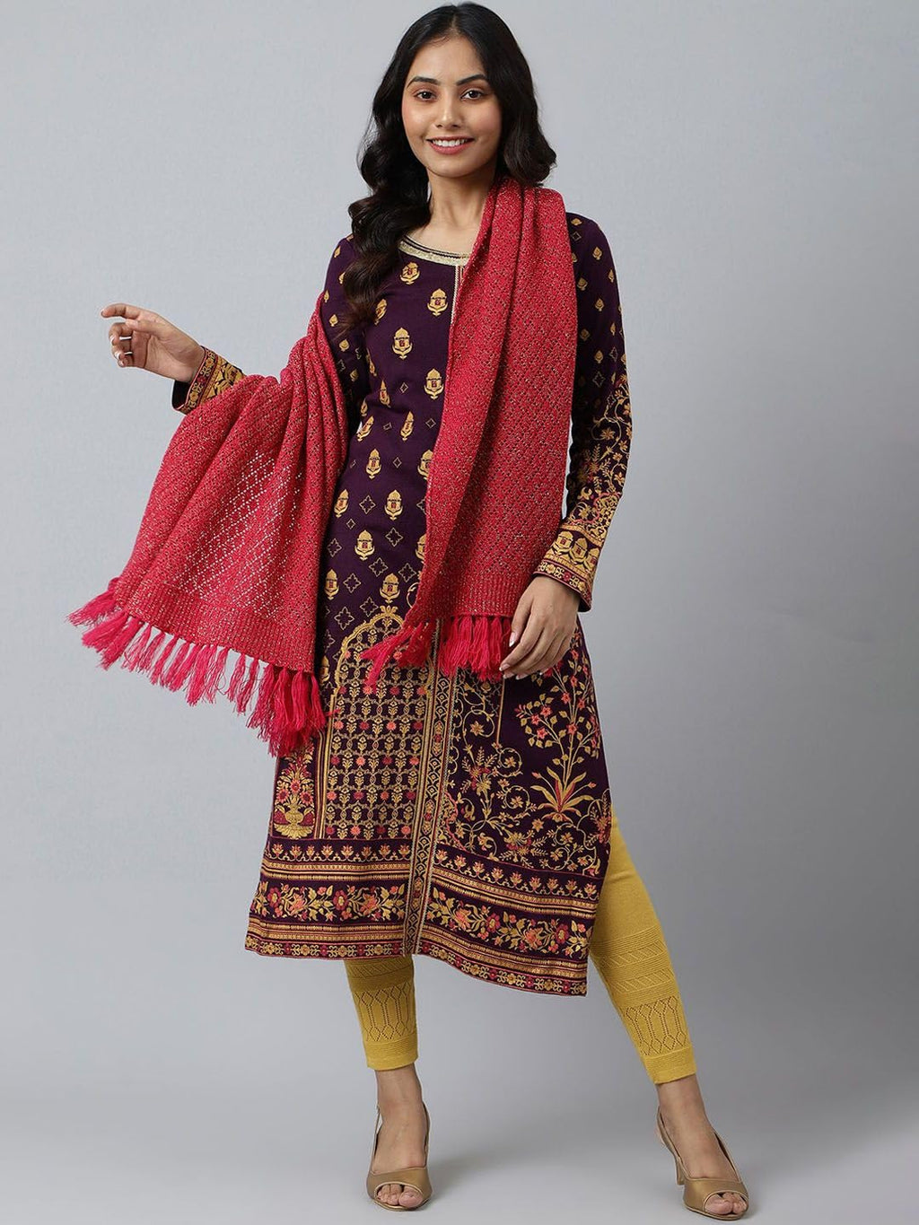 Pink Acrylic Yarn-Dyed Women'S Shawl (Size: Free Size)-24NOA80038-604297