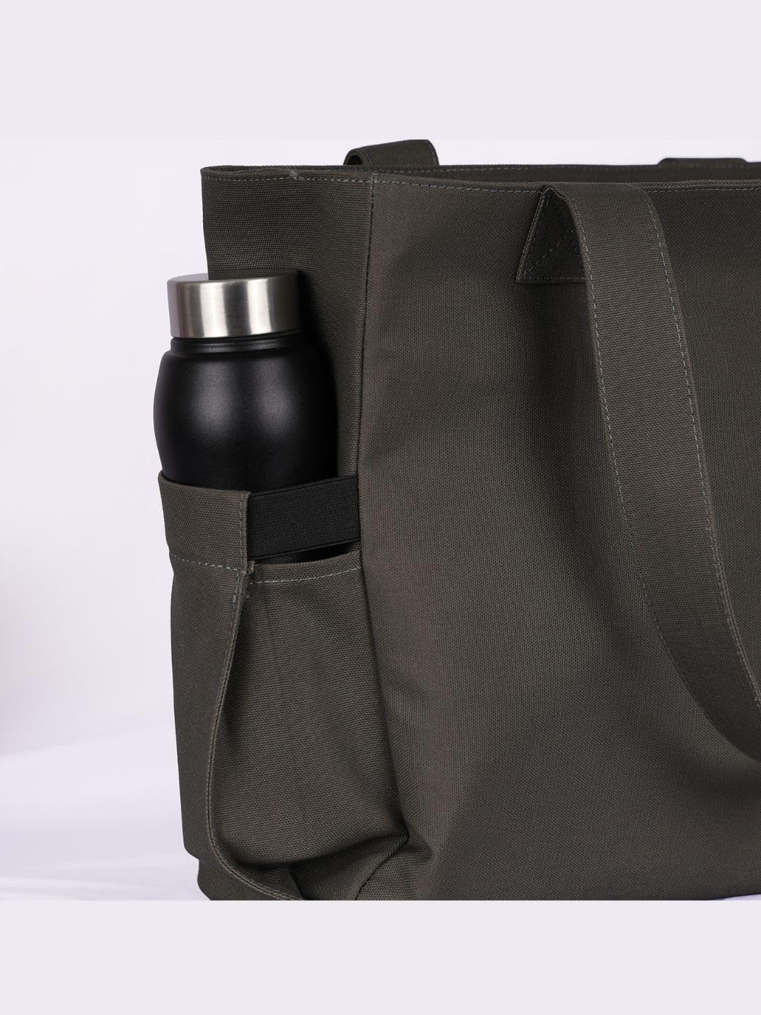 TSANTA U Shaped Canvas Tote Bag, 35.56x33.02 cm with 10.8 cm Gusset, Cotton, Zipper Closure, Laptop Compartment (Hippo)