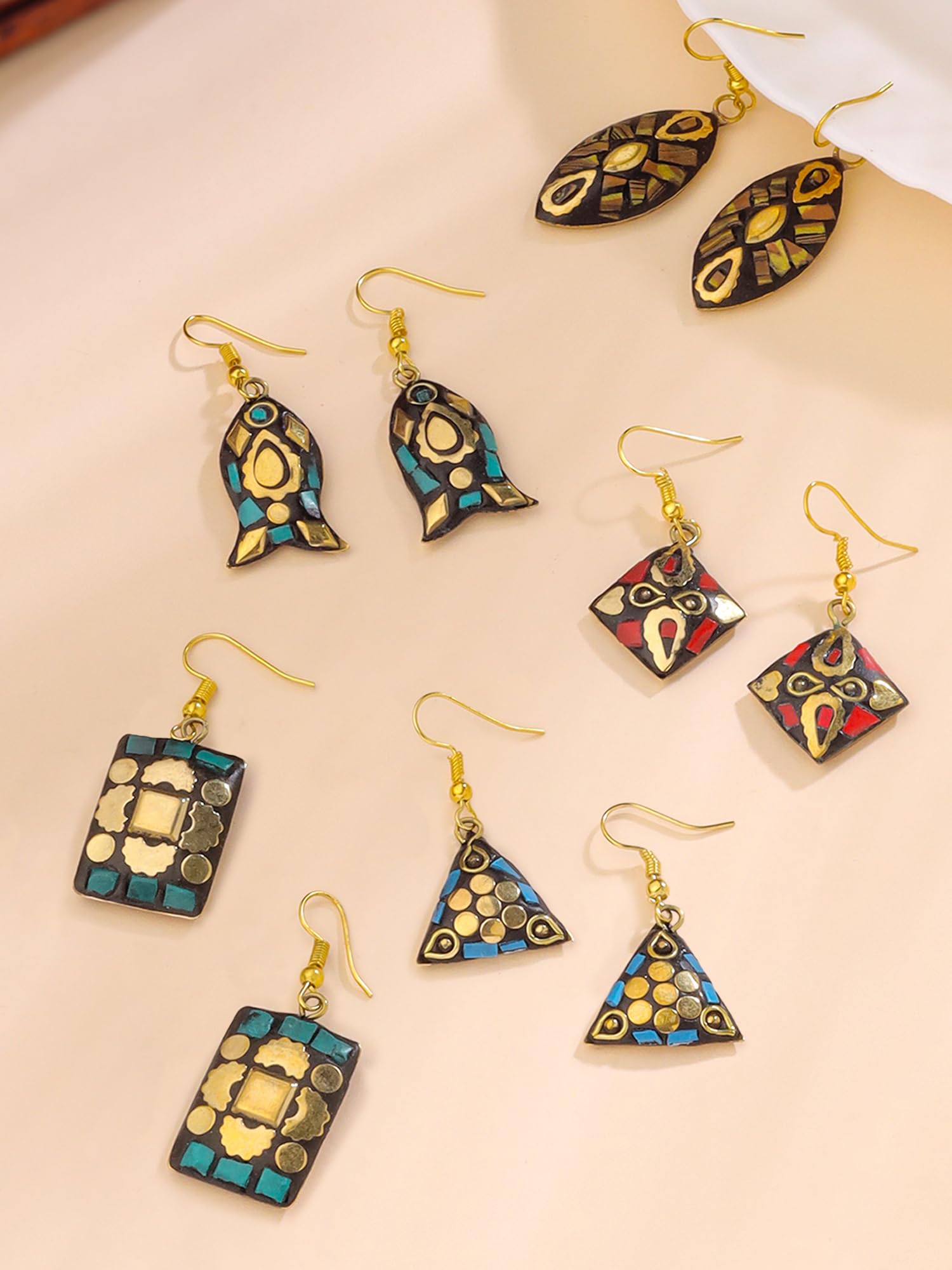 ​Qiroko Boho Charm Collection | Ethnic Traditional Handmade Tibetan Combo Earrings Set For Women And Girls | Multi-Colour | Anniversary Birthday Gifts