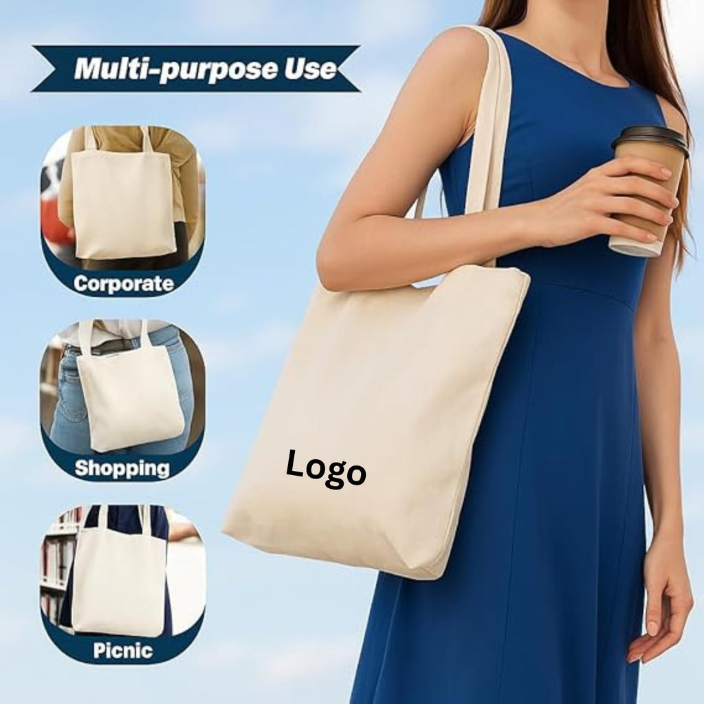 Riheesh Cotton Bags, Natural Cotton, Large Shopping Bags with Long Handles, Set of 2, Off-White Tote Bag for Women/Girls | Multipurpose Bags for School/Gym/Shopping