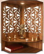 GOJEEVA KRAFT Royal Walnut Finish Wooden Pooja Mandir | Wall Mounted Home Temple with LED Lights & Spacious Storage | Premium Handcrafted Puja Unit (37.5 * 29 * 25 CM) (Large) A7