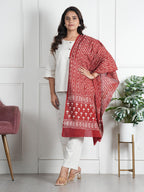 RAI SAHAB Women's Cotton Hand Block Printed Casual Stoles/Scarf(ST-60RED10)