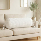 SAJAVAT HOME Cotton Waffle Bolster Cover Pack of 1 | Textured Side Pillow Cover for Sofa, Bed & Diwan | Soft Breathable Round Cushion Cover | White