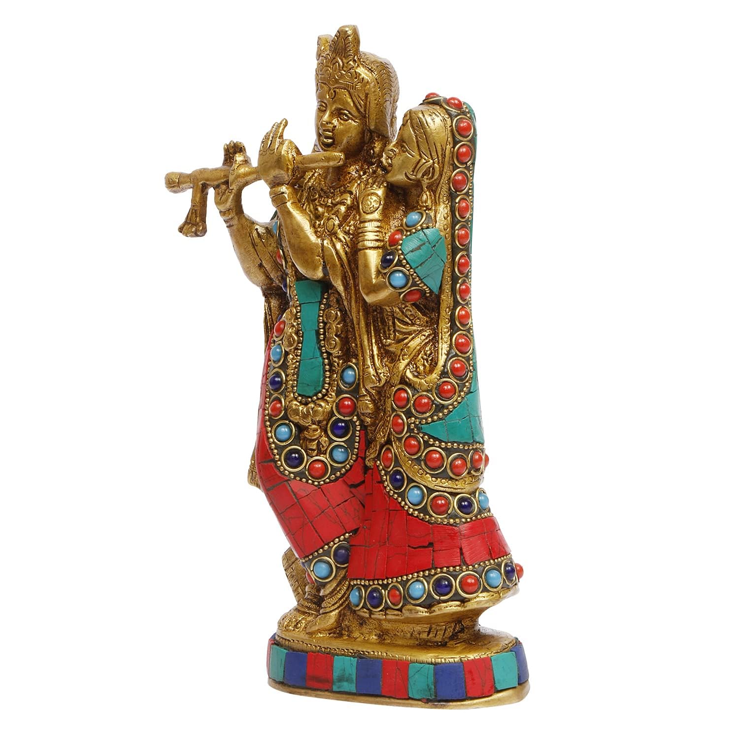 SVARUP Brass Radha Krishna Idol Statue Playing Flute for Puja Mandir Radha Krishan Murti Sculpture Gift & Home Decor Height 8 Inches