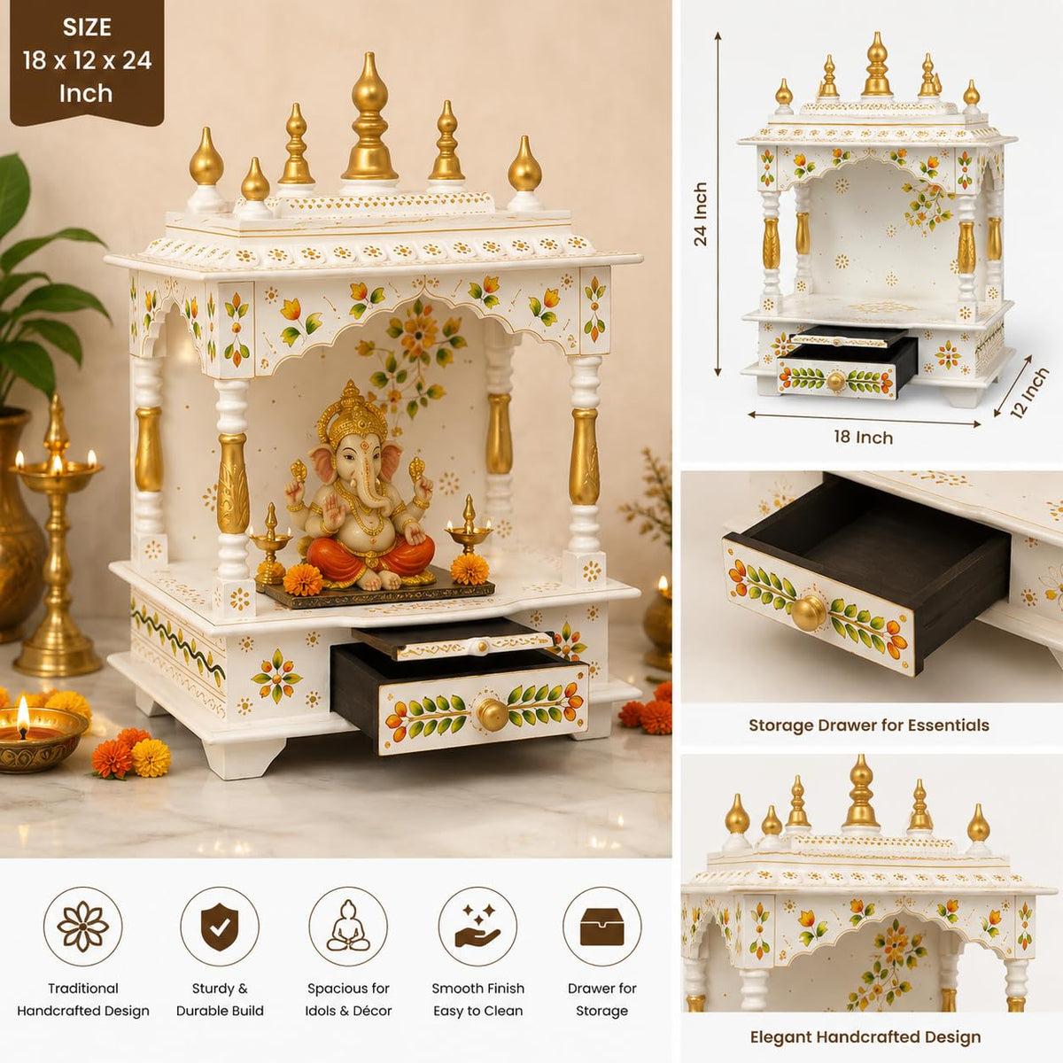 Kamdhenu Art and Craft Wooden Temple (WH Full 18)