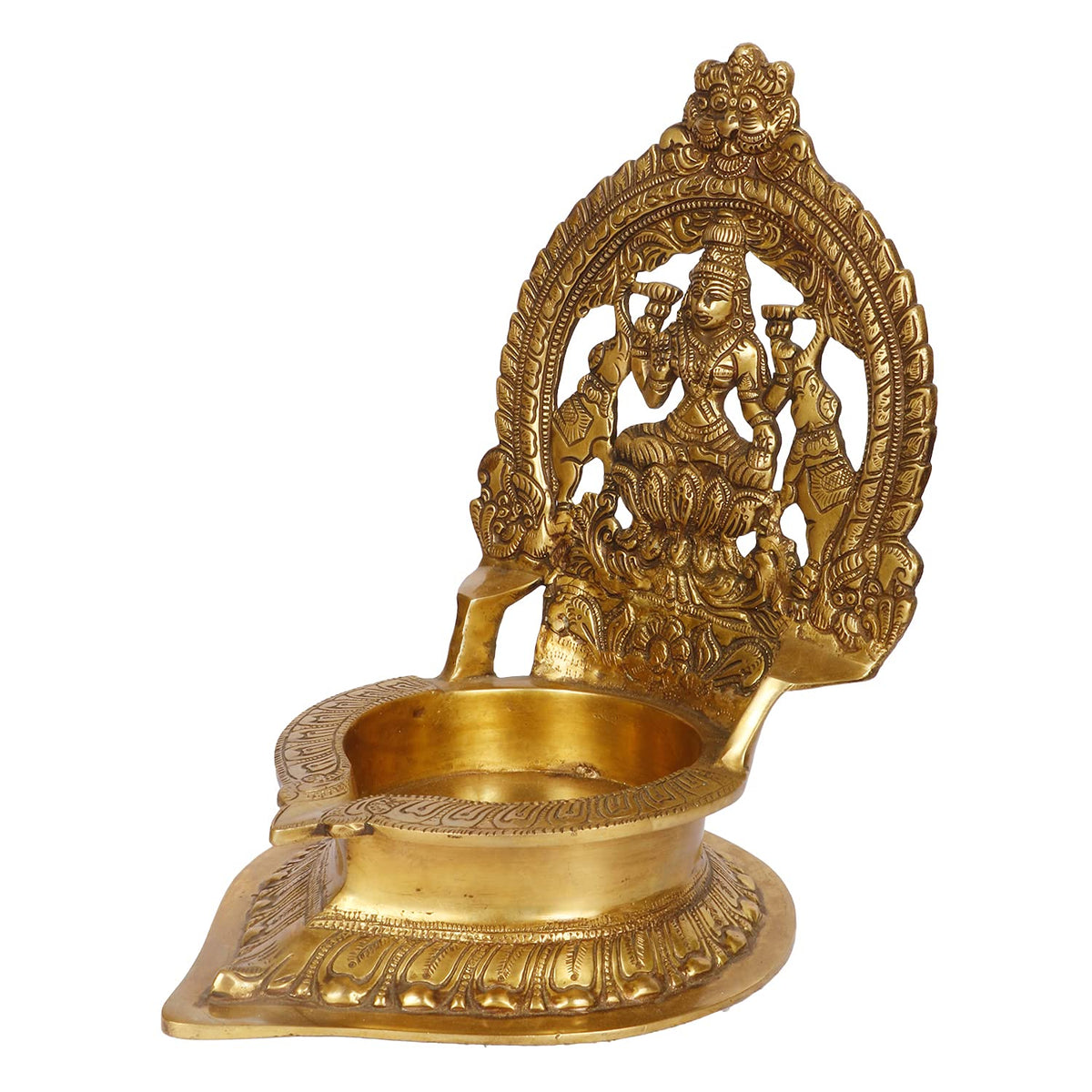 SVARUP 12 Inch Large Gold Color Brass Laxmi Diya with Big Container: Ideal for Home, Temple, Wedding Gifts & Pooja