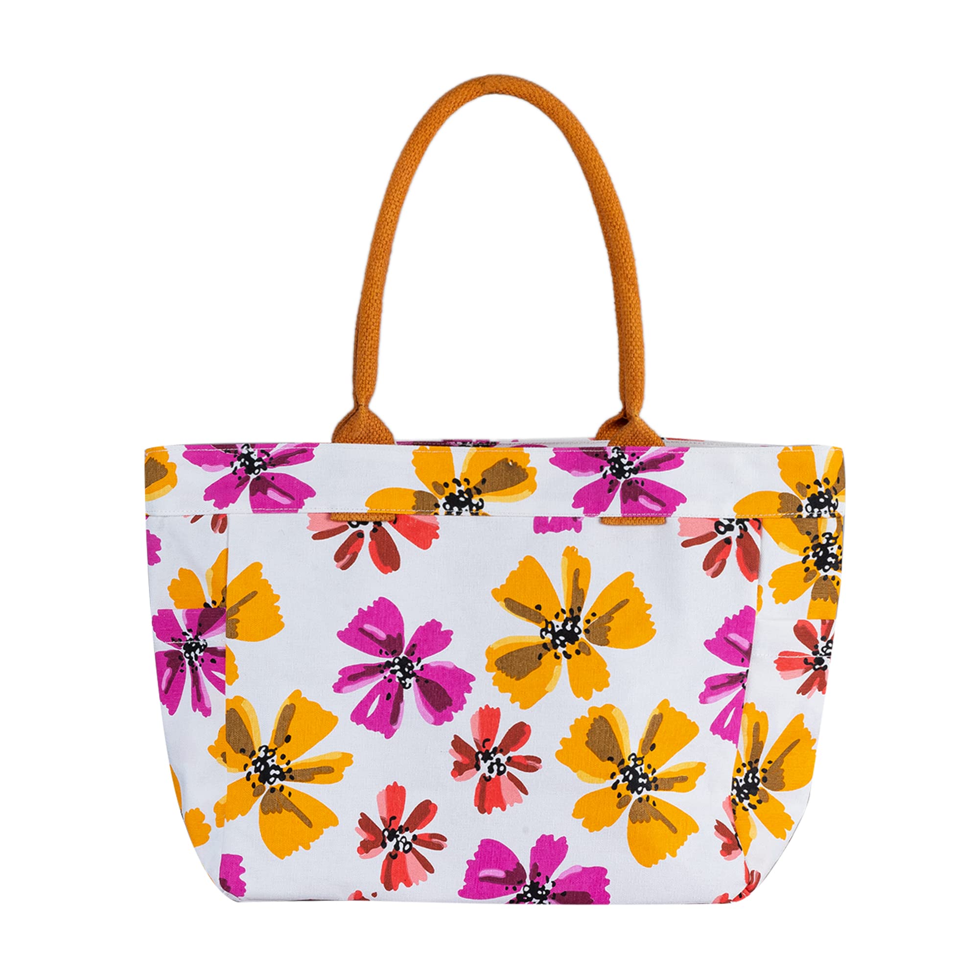 AQVA Cotton Canvas Tote Bag for Women with Side Pockets| Trendy Stylish Multipurpose Handbag with Zipper | Shoulder Bag for Shopping, Travel and Work | Vicenza