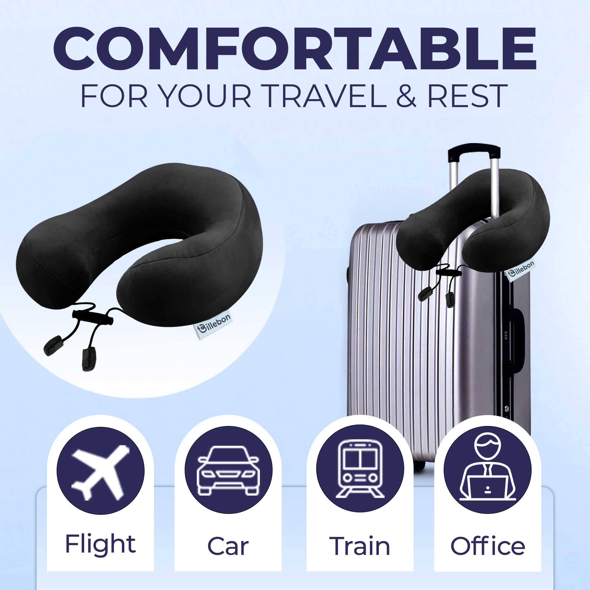 OYOSONABYMY Inflatable Travel Pillow, 2 PCS Inflatable Neck Pillow for Travel with Eye Mask Earplugs and Organiser Pouch, Blow up Neck Pillow for Airplane Trains Car and Office
