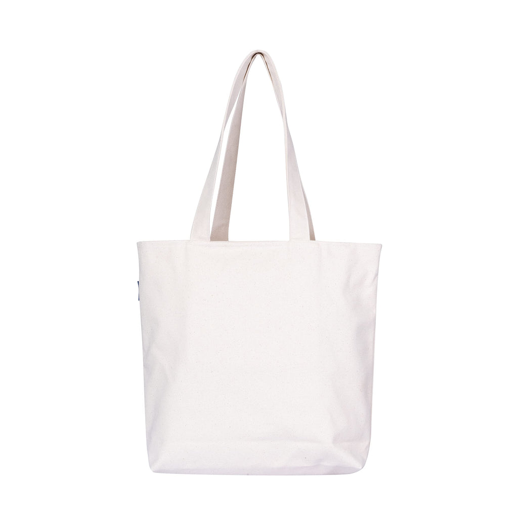 AQVA Printed Cotton Canvas Tote Bag For Women & Collage Girls | Trendy Stylish Multipurpose Handbag With Zipper | Shoulder Bag For Shopping, Beach, Travel, Work With Inside Pockets (Bonjour), White