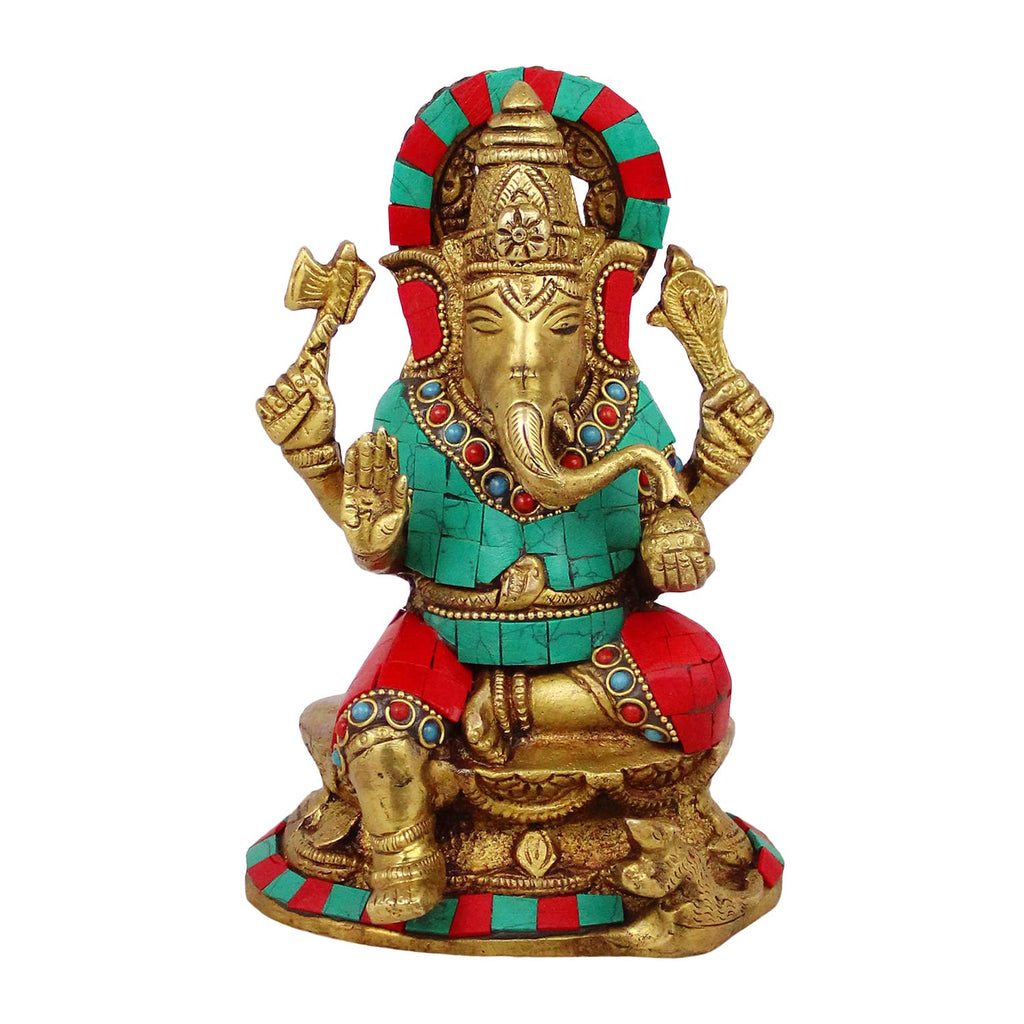 ARTVARKO Brass Ganesh Idol Statue Elephant Multicolor Murti God Mangalkari Ganesha Vinayak Ganpati Sitting Sculpture Bhagwan Entrance Home Warming Vastu Decor Height 7 Inch