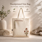 Neelkanth Imprint Hand Printed Floral Cotton Canvas Tote Bag, Eco Friendly Shoulder Handbag for Shopping, Office & Everyday Use
