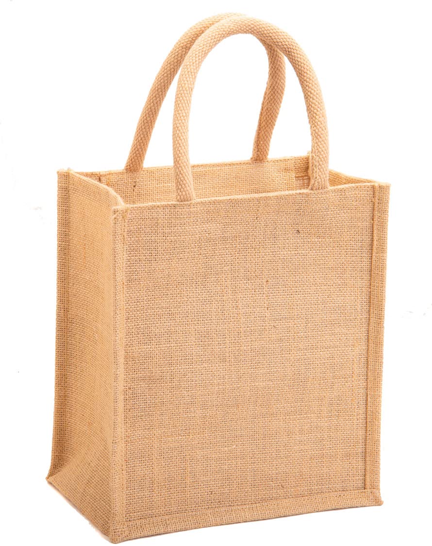 H&B Jute Lunch Tote Bag - Lunch Bag, Men's & Women's Classic Tote, Girls' Jute Handbag - Zip, Bottle Holder - Natural, Beige