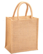 H&B Jute Lunch Tote Bag - Lunch Bag, Men's & Women's Classic Tote, Girls' Jute Handbag - Zip, Bottle Holder - Natural, Beige