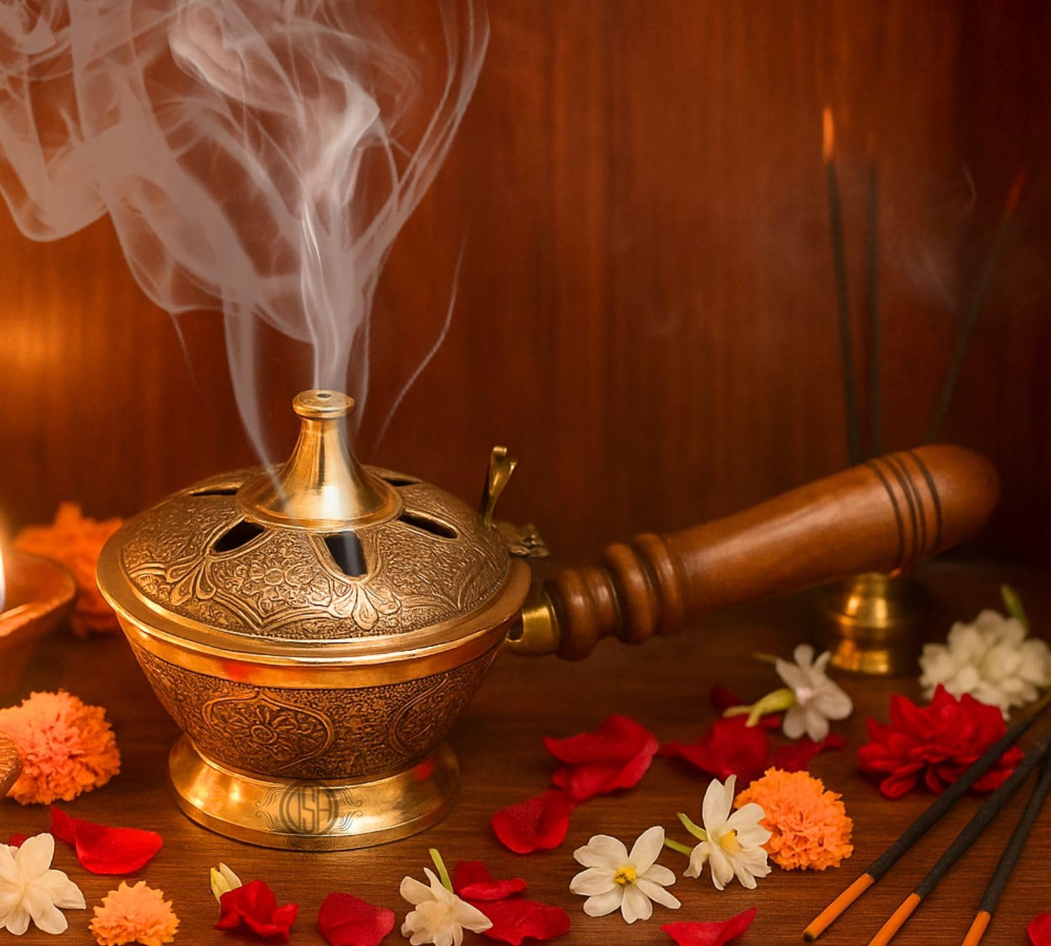 DSH CRAFTING YOUR CURIOSITY Brass Incense Bakhoor Burner Home Fragrance Incense Burner Kapoor Dani Dhoop Burner Home Decor Loban Burner. (Medium)
