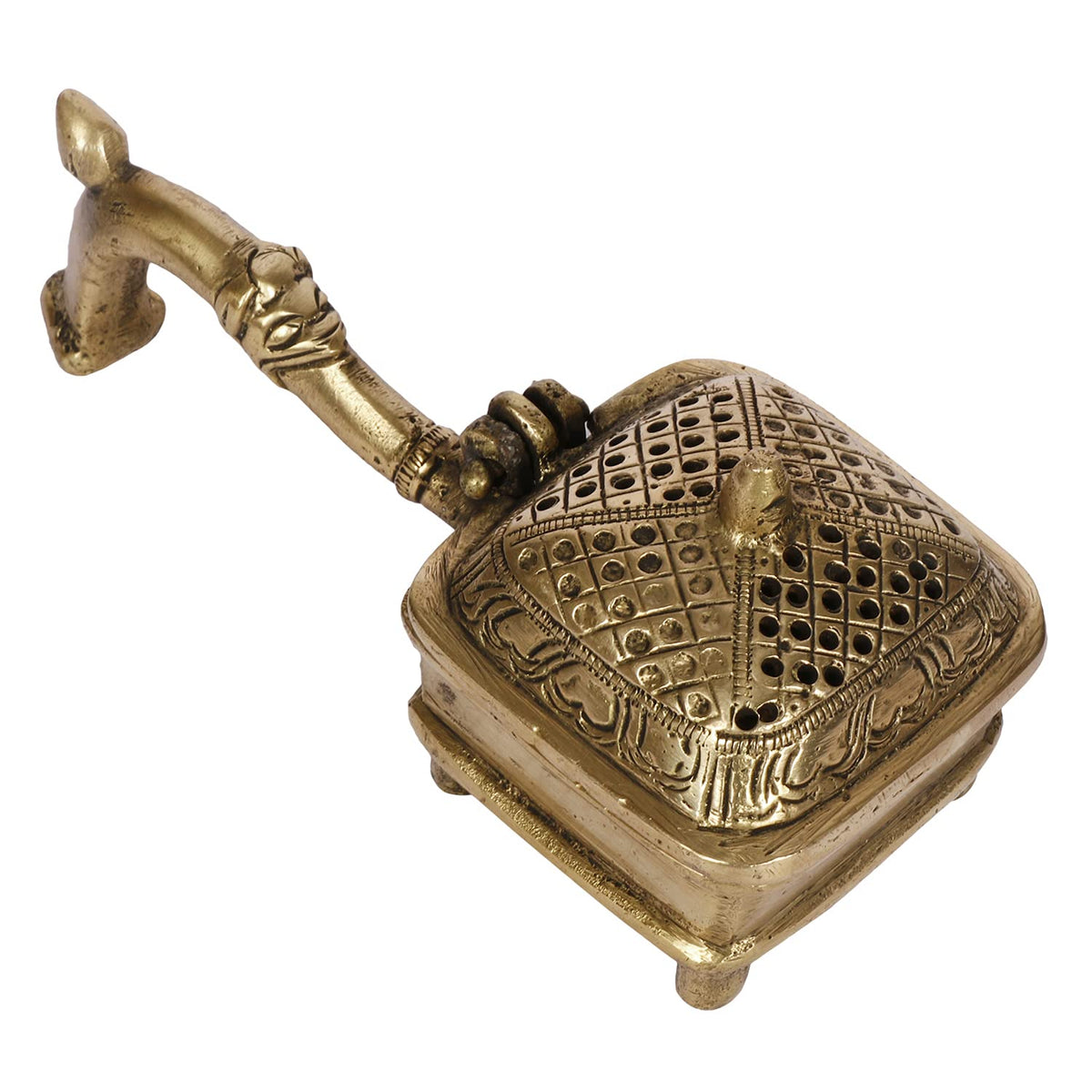 Artvarko™ Handmade Purifying Brass Incense Burner, Loban Burner,Bakhoor Burner,Dhoop Dhuni, Sambrani Dhoop for Home, Offices & Temples (6x2.5x2.5 Inches)