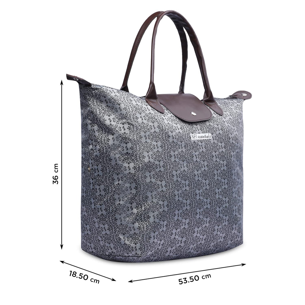 NFI essentials Womens Shopping Tote Bag Foldable Handbag Travel Bag Shoulder Waterproof Carry Bag for Grocery & Daily Use, Dark Grey