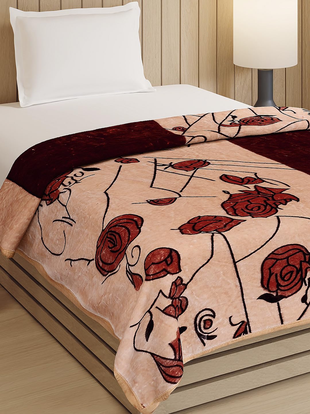 Monte Carlo Double Bed Winter Blanket Relations PVC 144 GSM | 1.9 KG 1 Ply 1 Blanket (160 CM X 220 CM) Red Beige Kafalo