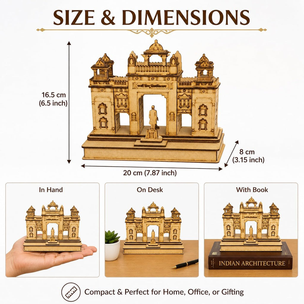 VISHUFAB Handcrafted Wooden Varanasi BHU Gate 3D Miniature | Temple Architecture Model Showpiece | Traditional Home & Office Decor(Banaras Hindu university)