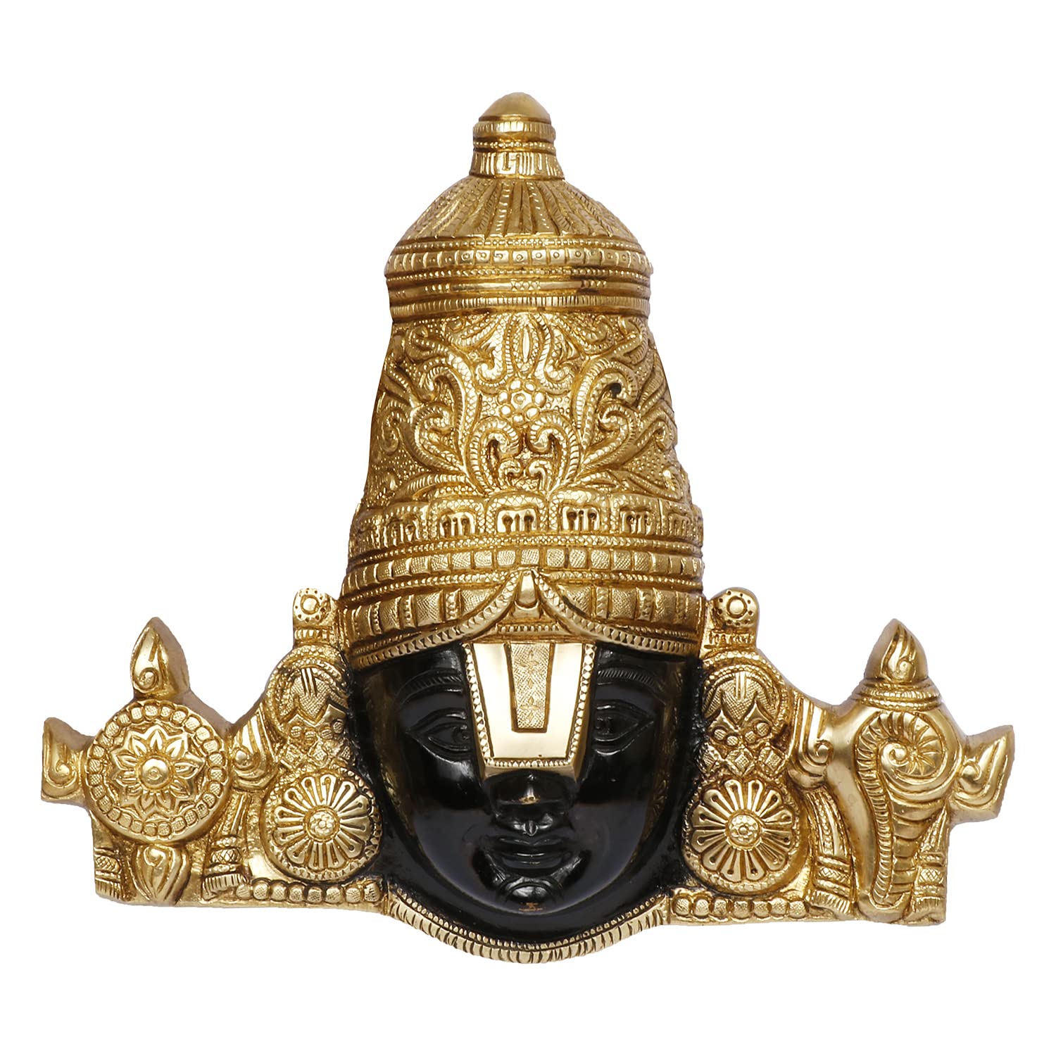 ARTVARKO Brass Lord Tirupati Balaji Lord Sri Venkateswara Balaji Face with Shankh Chakra Namah Wall Hanging Idol Showpiece Black Gold, 13 Inch 4 Kg.