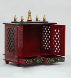 Jodhpur Handicrafts Wooden Temple Pooja Ghar Wood Handcrafted Hindu Mandir Pooja Ghar Mandapam Worship Wall Hanging Wall D?cor Art MDF Temple Size (LXBXH) (18X9X22) INCH (RED)