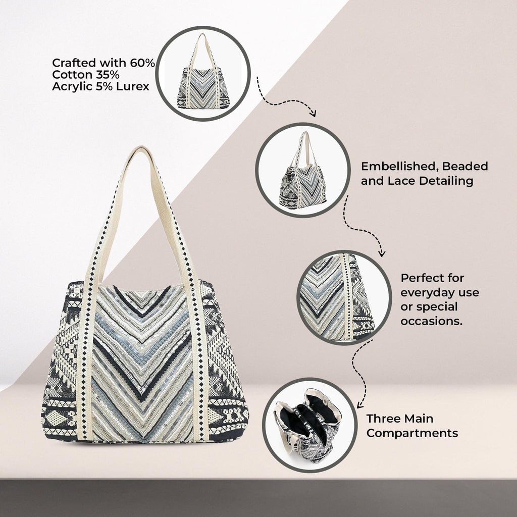 Boho Girl Women Handbags Beaded Work Tote Stylish Ladies Women and Girls Handbag for Office and Travel Shoulder Bag for College | Ladies Purse Handbag | Handbags with Inner Pocket