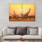VIBECRAFTS 2 Pieces Giraffes In Sunset Canvas Wall Painting Fitted With Wooden Frame For Home | Office | Living Room | Gifts(PTVC2Pcs1_17501)