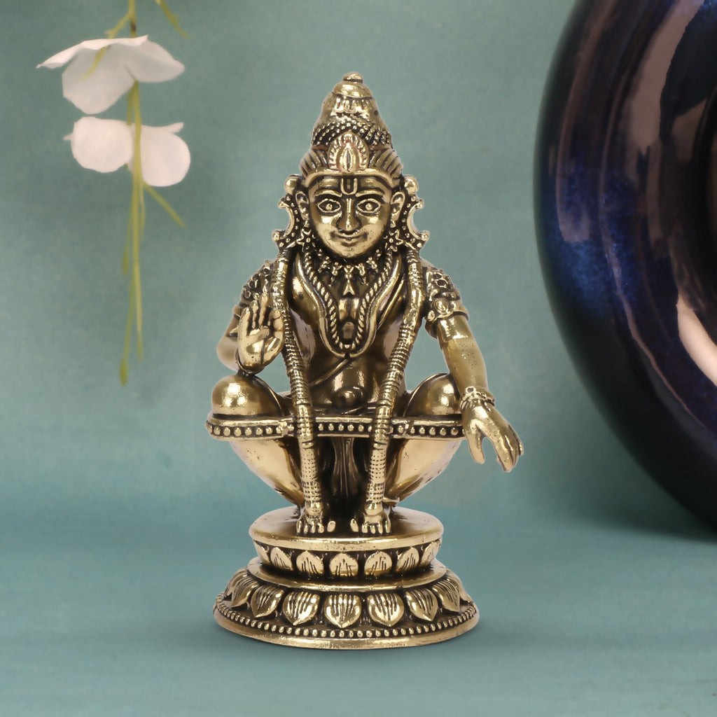 ARTVARKO Brass Lord Ayyappan Ayyappa Sabarimala Swamy Statue Idol Sculpture Blessing for Puja 4 Inch
