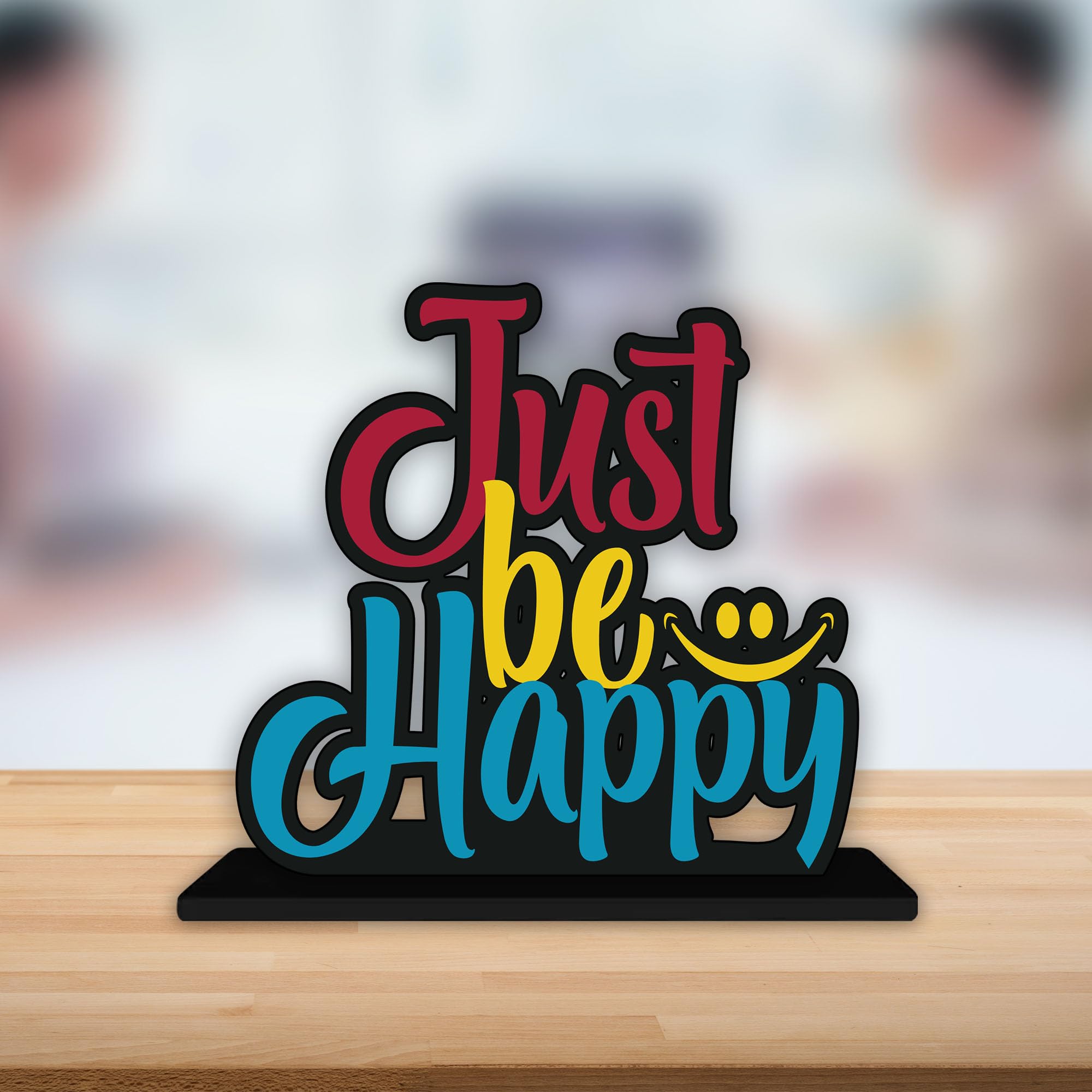 Artvibes Wooden Idols and Figurine Just Be Happy Quotes Table Decor for Office Desk Showpiece | Home Decoration Item | Living Room | Modern Gifting Item (SP_1153)