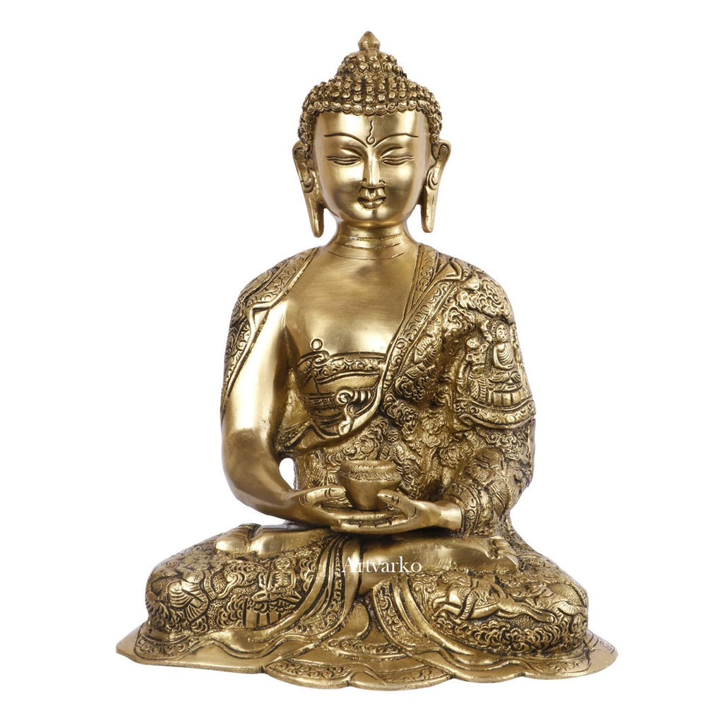 ARTVARKO Dhyan Mudra Buddha Brass Life Story Gautam Buddha Statue Idol for Home Decoration Religious Office Gift Showpiece Vastu Luck Statue 12 Inch Big Decor