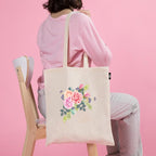 VVWV Beautiful Pink Rose Printed Reusable Tote Bags | 100% Organic Cotton Shopping/Grocery Bag | Multi-Purpose Bag | Sturdy Canvas Bag with 15kgs Capacity (13 x 15.7 Inch)