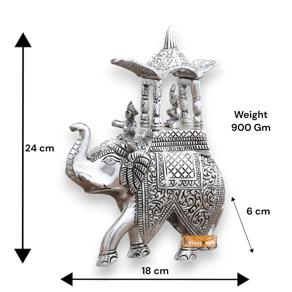 KridayKraft Handcrafted Metal Elepant Kondapalli Maharaj Ambari Rajasthani Rajwadi Elephant Showpiece Statue, 24 Cm Height, 900 Gm Weight, Intricate Carvings, Silver