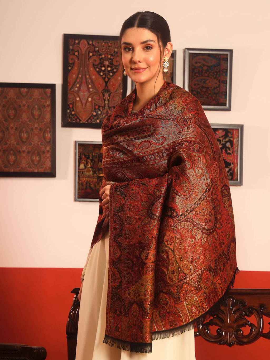 Pashmoda Women Naazneen Kaani Wool Blend Kashmiri Zari Shawl (Size: 40x80in, 101x203cm) ZSS09