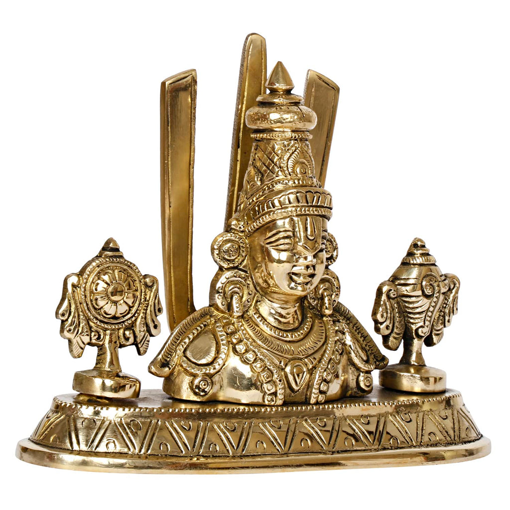 ARTVARKO Brass Tirupati Balaji Venkateshwara Face Bust Idol Vishnu Chakra Namah Shankh Statue Murti Lord Srinivasa Pooja Vastu Religious Idol for Home Office Temple 5.5 Inch