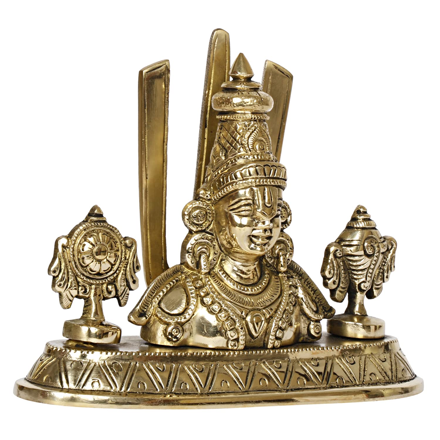 ARTVARKO Brass Tirupati Balaji Venkateshwara Face Bust Idol Vishnu Chakra Namah Shankh Statue Murti Lord Srinivasa Pooja Vastu Religious Idol for Home Office Temple 5.5 Inch