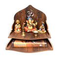 7CR Wooden Wall Mounted Temple for Home | Double Shelf Pooja Mandir with Om Design | Compact Wooden Mandir | Size-29 cm. Height / 29 cm. Width/Depth 26.5 cm.