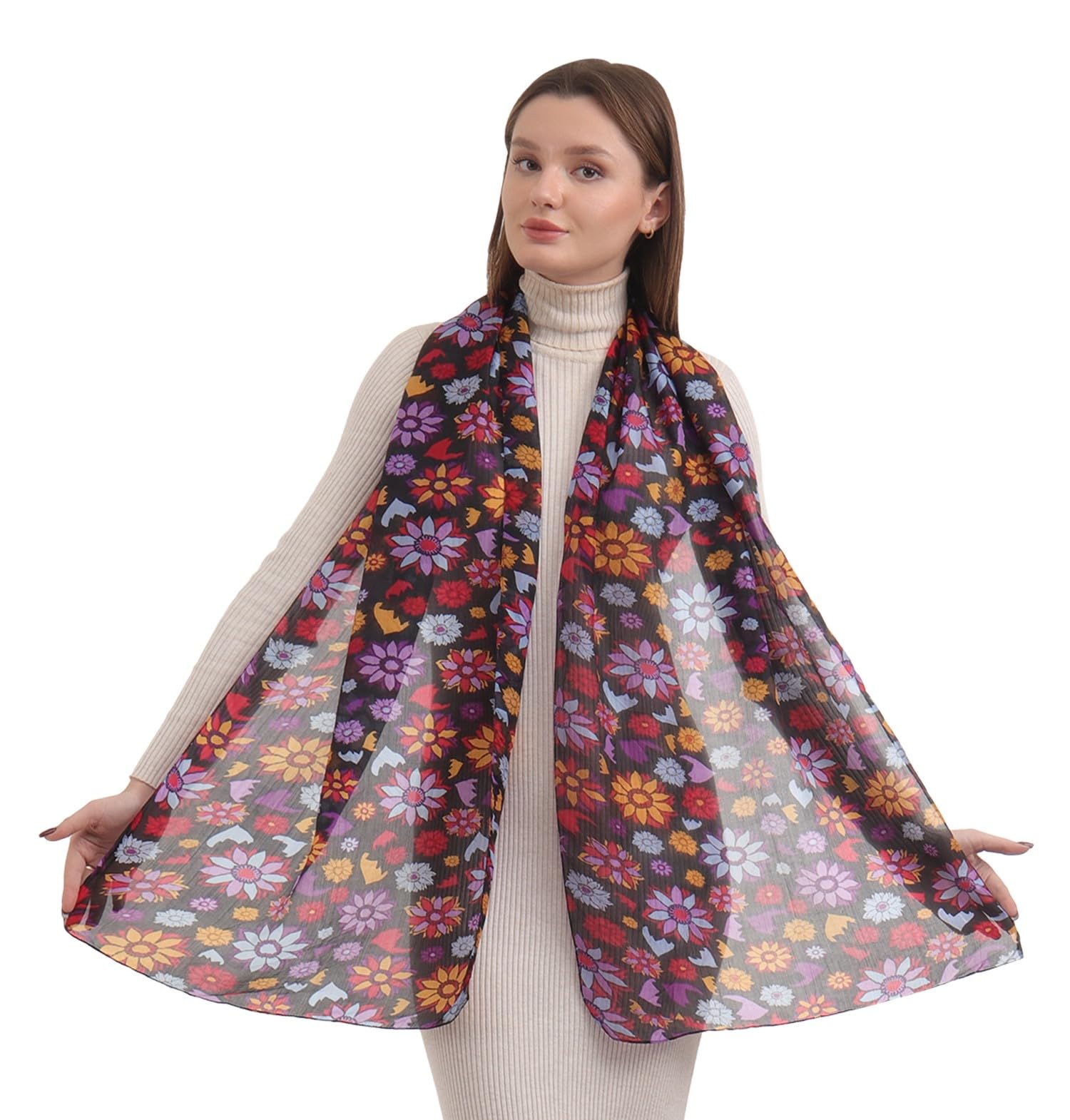 EH 100% Pure Mulberry Silk Scarf for Women, head scarf, neck scarf, hair scarf, digital printed long (22 X 72) (MC 26)