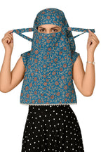 DEEPNYRA - LIVING STYLE Scarf Face Full Covering With Mask Head Hair Wrap Sun Protection For Women Cotton Printed Square All Season Wear (BLUE BAIL)