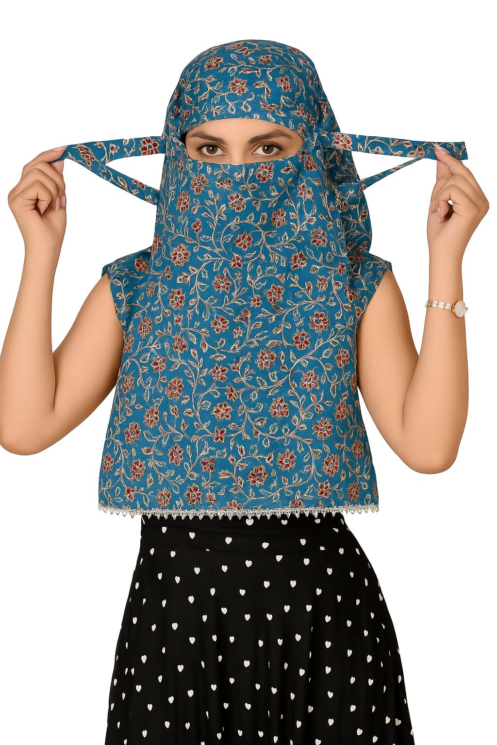 DEEPNYRA - LIVING STYLE Scarf Face Full Covering With Mask Head Hair Wrap Sun Protection For Women Cotton Printed Square All Season Wear (BLUE BAIL)