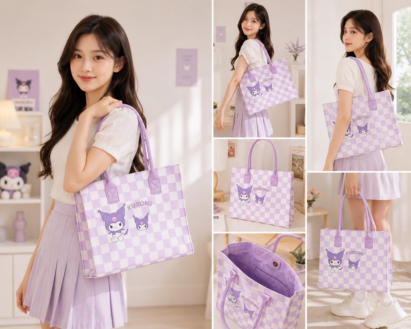 THE CUTE CRAZE New Cartoon Felt Tote Bag – Large Capacity Lightweight Shoulder Bag for Shopping, College & Daily Use (PURPLE)
