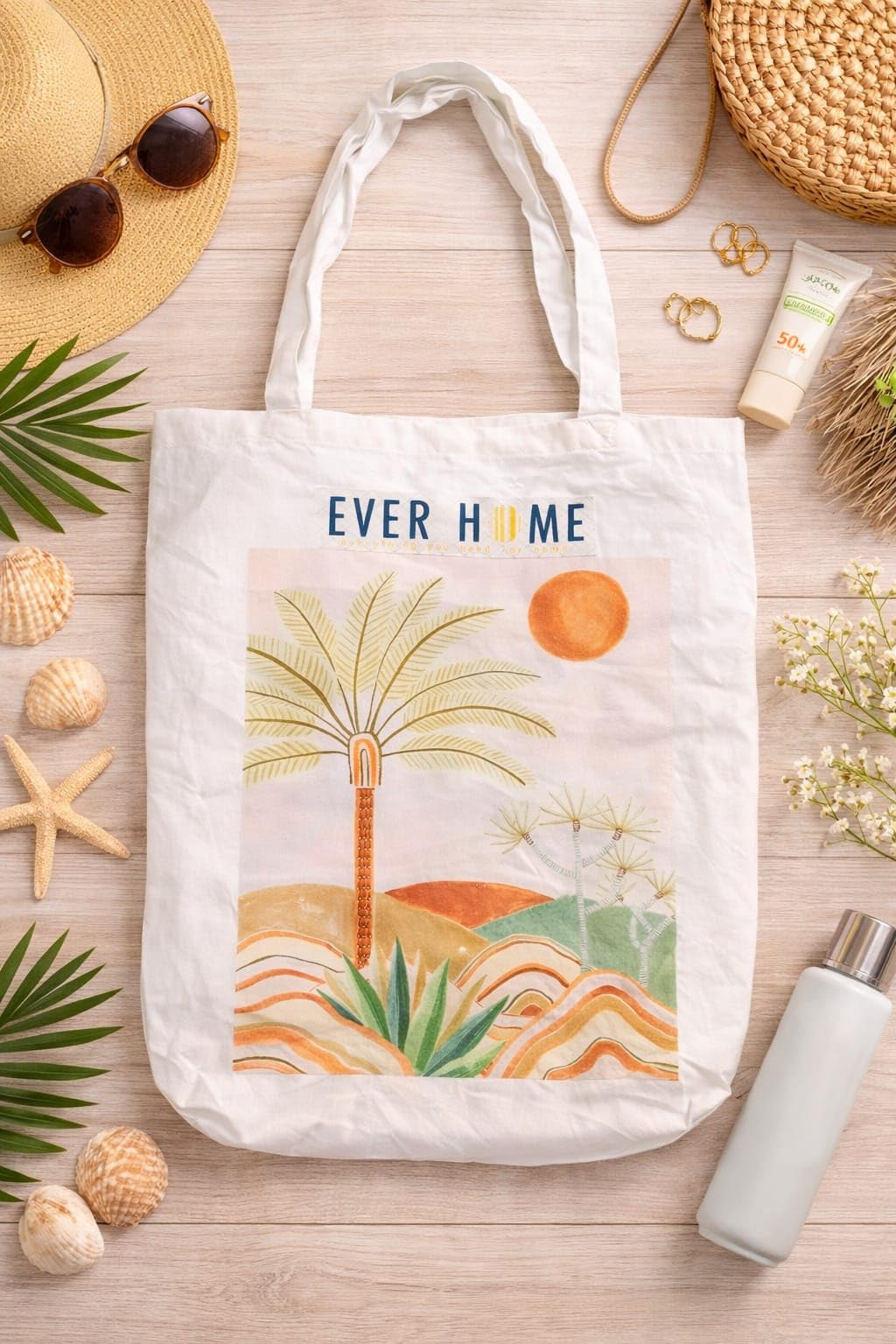 EVER HOME 100% Cotton Reusable Tote Bags | Outer Pocket, Utility Tote bags for Shopping/Grocery Bag & Daily use(Size 45x35x15 cm) (1, Multi2)