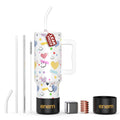 enem Tumbler, Happy Chaos, Tumbler with Metal Straw, Sipper, with Lid Leak Proof, 1 Metal Ice Cube, 1 Copper Spring (Tamba), Base Protector, Mug Travel, 1.2L