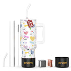 enem Tumbler, Happy Chaos, Tumbler with Metal Straw, Sipper, with Lid Leak Proof, 1 Metal Ice Cube, 1 Copper Spring (Tamba), Base Protector, Mug Travel, 1.2L