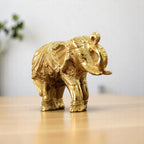 KridayKraft Decorative Golden Elephant Statue Trunk up Metal Figurine, 12 cm x 9.5 cm x 6 cm, 400 gm, Traditional Design