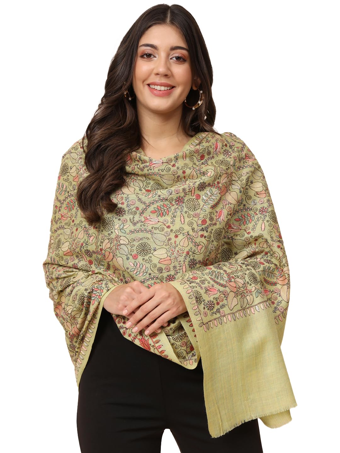 Pashmoda Women Gilkaari Pure Wool Embroidered Shawl (Size 101X203 CM)