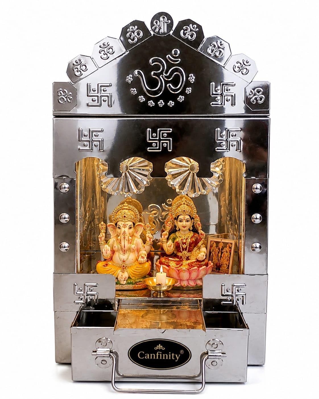 canfinity™ Premium Stainless Steel Pooja Mandir for Home with LED Light | Wall Mounted Home Temple | Hindu Puja Ghar Mandir for Home & Office | Compact Modern Design | 35 x 19 x 11 cm | Made in India