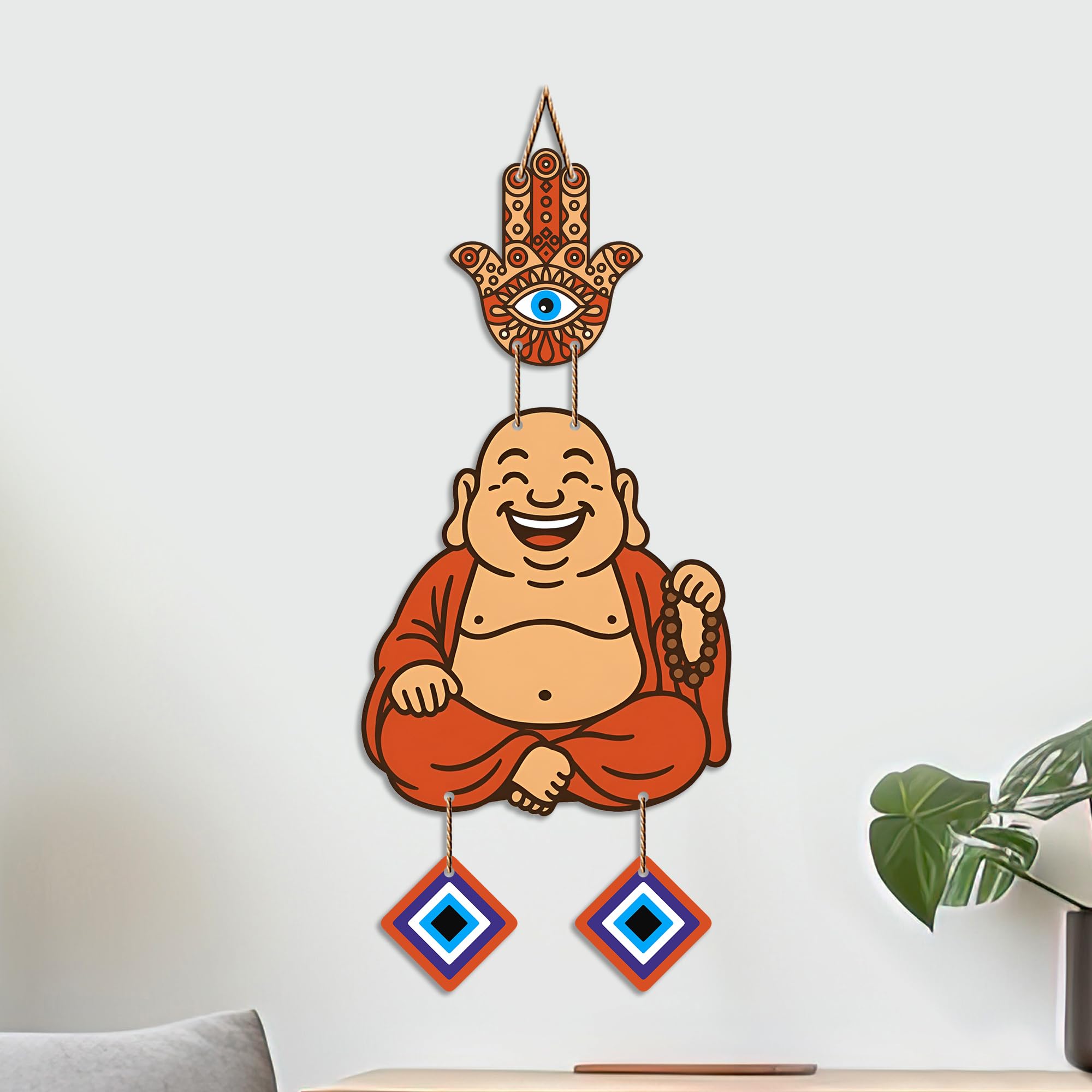 Artvibes Smiling Monk Evil Eye Wall Hanging Decor for Home Entrance | Positive Energy Protection Ornament | Nazar Battu Wall Accent for Living Room | Office | Gift Item (WH_85143N)