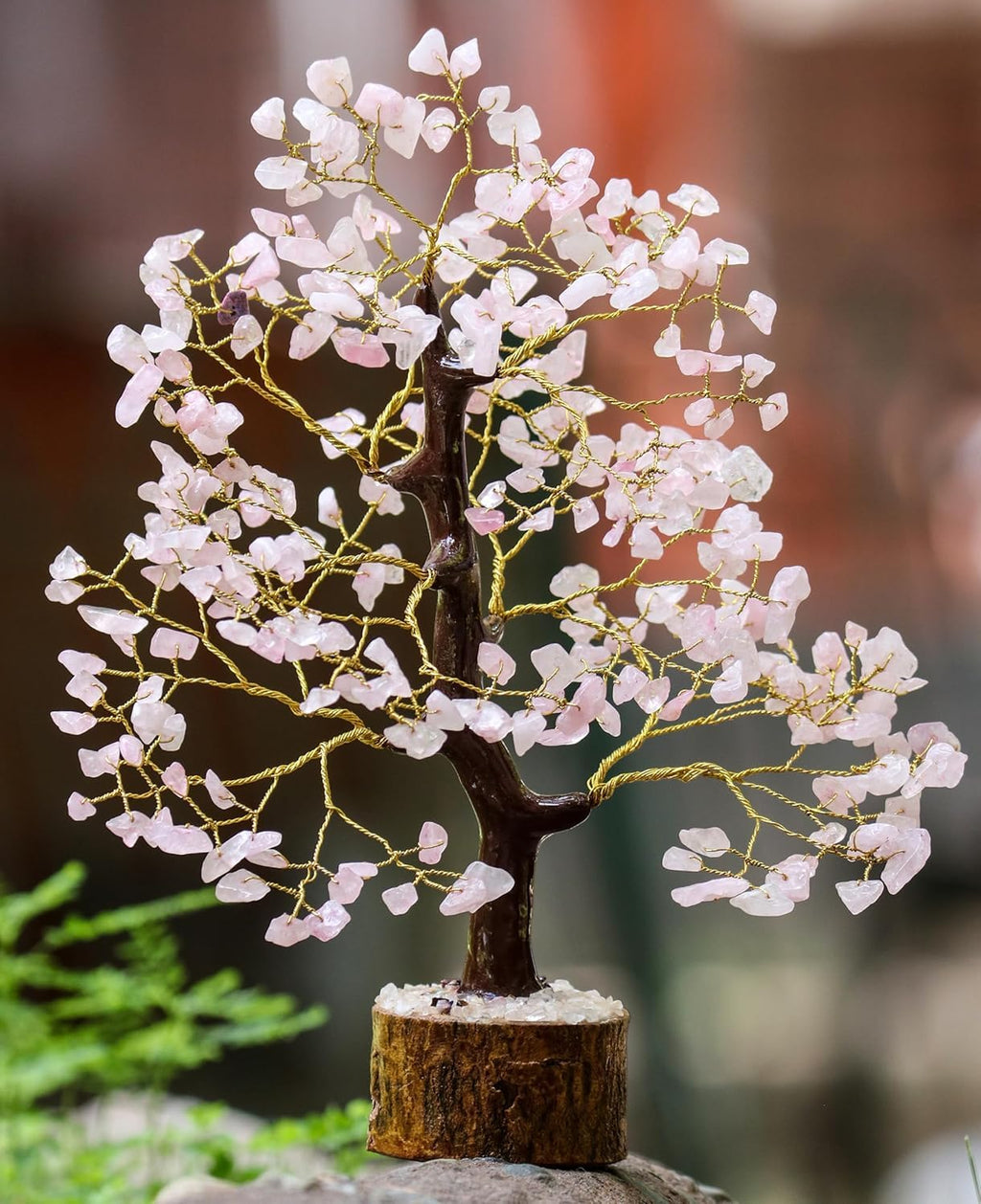 Crocon Rose Quartz Chakra Tree of Life, Crystal Tree - Handmade Gemstone Tree, Feng Shui Tree, Crystal Decoration, Artificial Tree, Spiritual Gift, Money Tree Bonsai, Rose Quartz Tumble Hanging