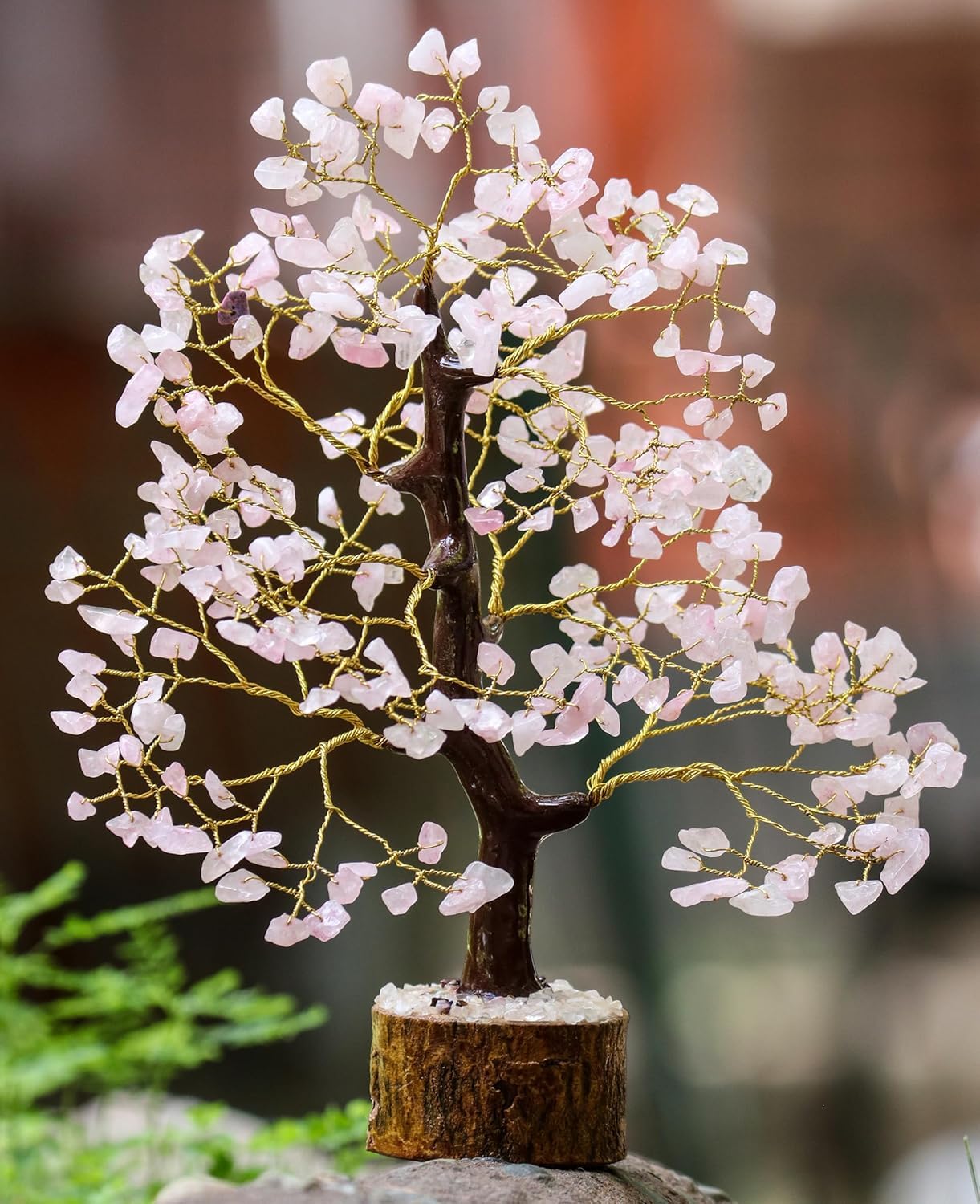 Crocon Rose Quartz Chakra Tree of Life, Crystal Tree - Handmade Gemstone Tree, Feng Shui Tree, Crystal Decoration, Artificial Tree, Spiritual Gift, Money Tree Bonsai, Rose Quartz Tumble Hanging