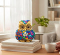 KridayKraft Metal Owl Showpiece, 10 cm Golden Aluminium Owl Statue with Stone Work, Decorative Paperweight for Home, Office Desk, Study Table & Gifting