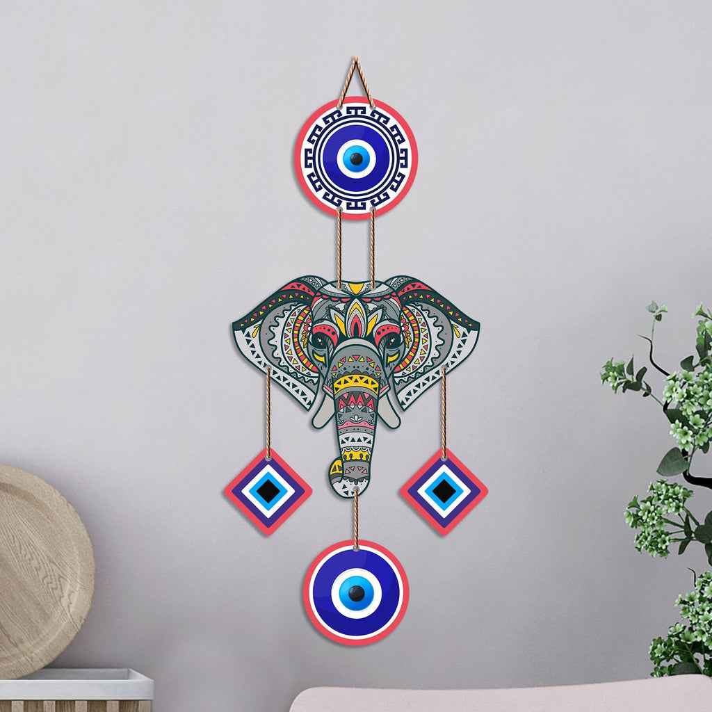 Artvibes Mandala Elephant Evil Eye Wall Hanging for Home Entrance | Nazar Battu MDF Wall Decor | Vastu Inspired Decorative Art for Living Room | Office & Main Door | Housewarming Gift (WH_8551N)
